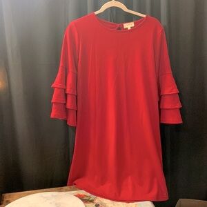 Simply Southern LG Womens Dress Red 3/4 Tier Sleeve Holiday Party